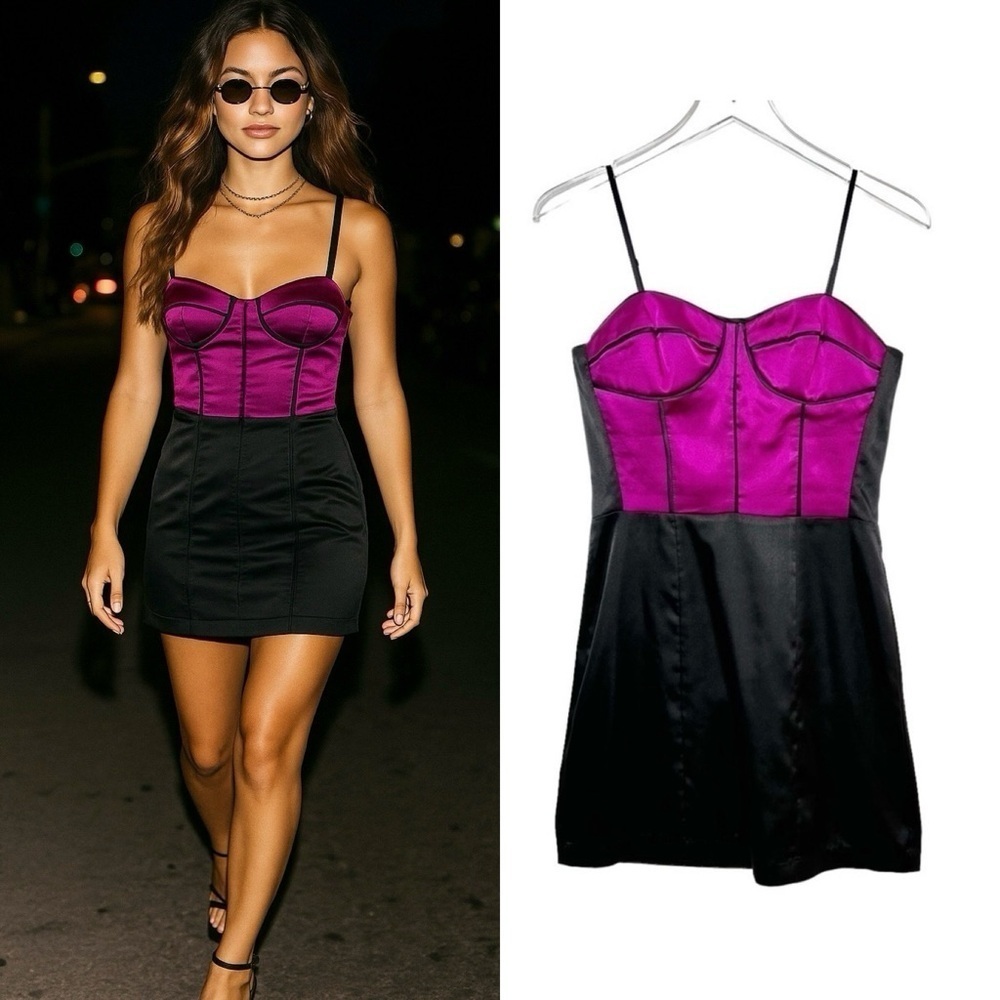 Vintage Wet Seal 90s Fitted Bustier Style Strappy Women’s  Satin Mini Dress Sz M